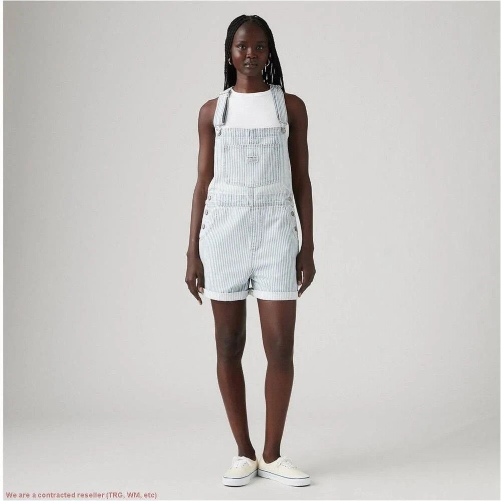 Levi's Vintage Shortalls - Blue Striped Overall Shorts - Womens SMALL New